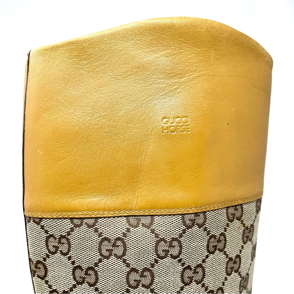 RARE Vintage Gucci GG Logo Monogram Tall Riding Boots Tan Brown Canvas 37.5 7.5 - Picture 4 of 12